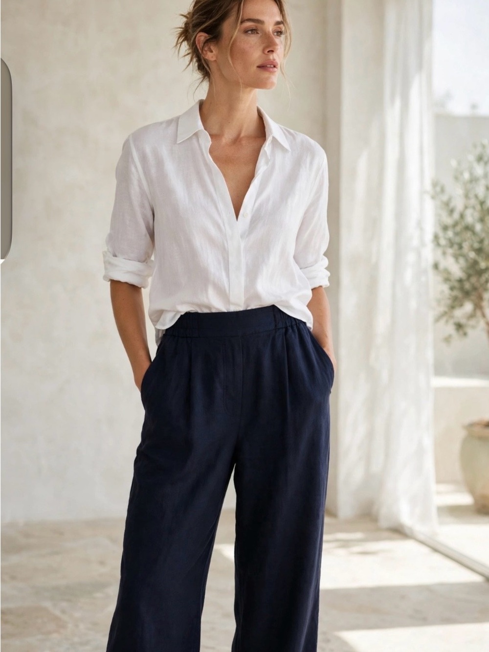 Zara Navy Wide Leg Pants Medium / Pantalon Ample Bleu Marine M